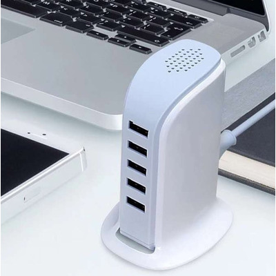 Адаптер на 5 USB ток 4A с сетевым шнуром питания Изображение
