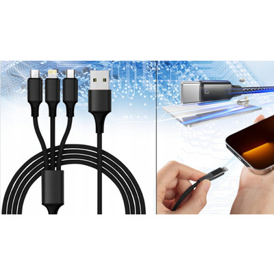 USB кабель 3 в 1 Apple +Type-C+Micro USB  быстрая зарядка качество Charging Cable Изображение