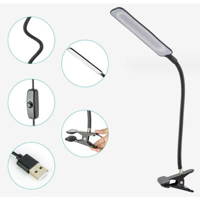 Настольная LED лампа гибкая на прищепке USB (черная ,белая) Изображение
