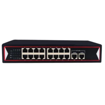 Сетевой  POE коммутатор 48 В Gigabit на 16+2 портов с встроенным блоком питания Изображение