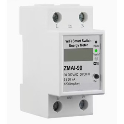 Ваттметр ZMAi-90 на дин рейку с управлением WiFi напряжение 220 В макс то 60 А Изображение