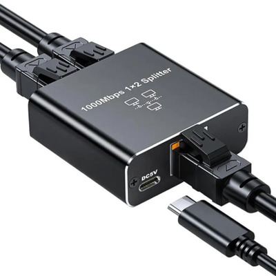 Разветвитель витой пары, UTP, 1х2RJ45 с питанием Изображение