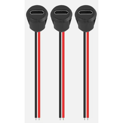 Врезной разъем USB Type C черный круглый 2 пин с проводами гнездо мама Изображение